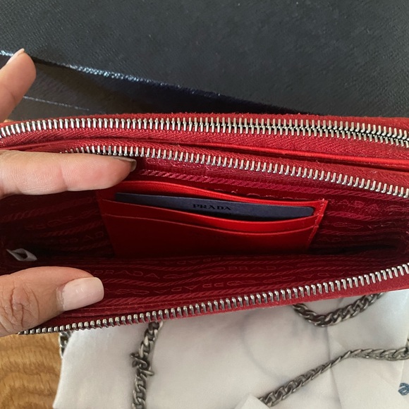 Prada Red Chevron Leather Chain Bag - Picture 10 of 13